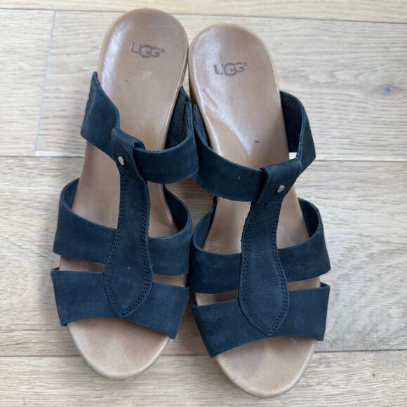UGG Australia Jennie Black Leather Studded Boho Wooden Clog Sandals Size 9 - Picture 9 of 9